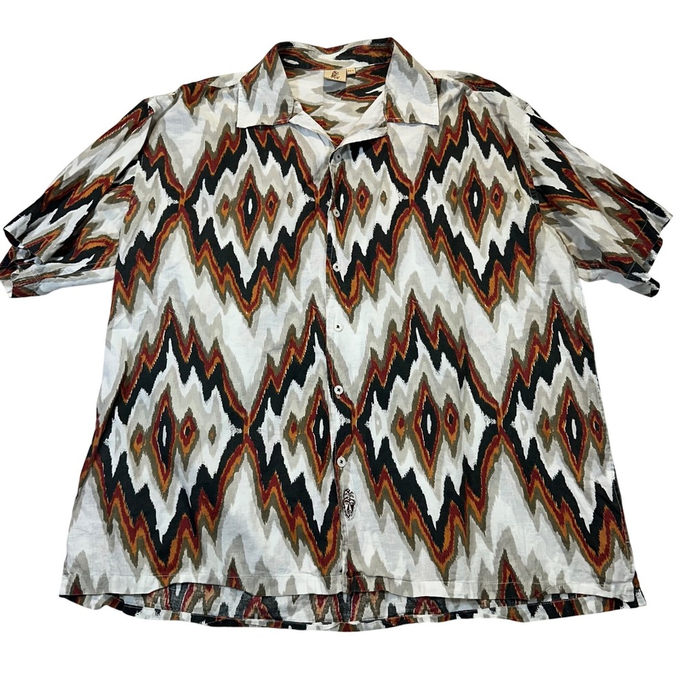 Wayan Natural Wear Button Up Shirt Mens EEG XXL Multi Ikat Tribal Boho Summer